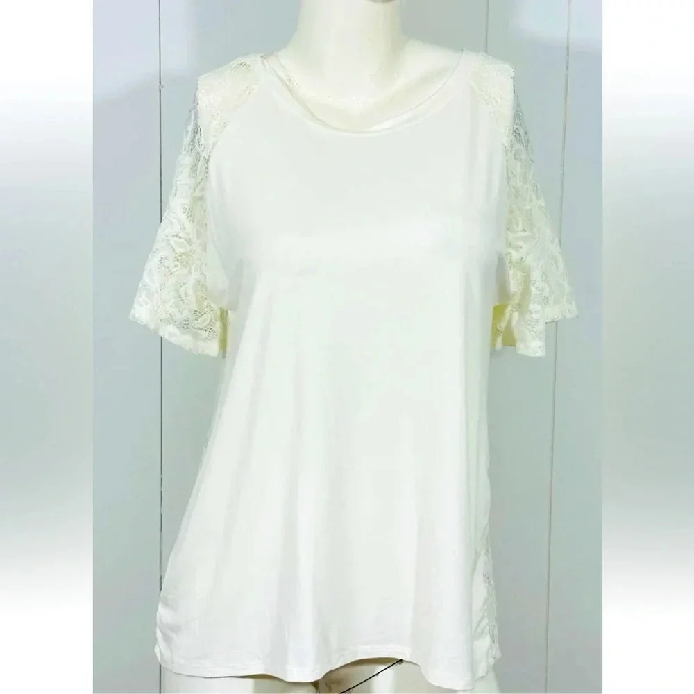 Umgee boho bell sleeve tunic shirt ivory lace back Size Small S